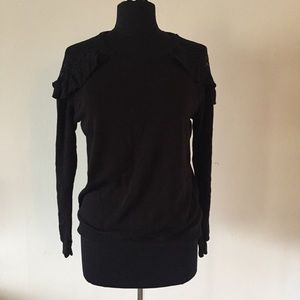 Black Self Esteem Lace Trim Shoulders Sweater